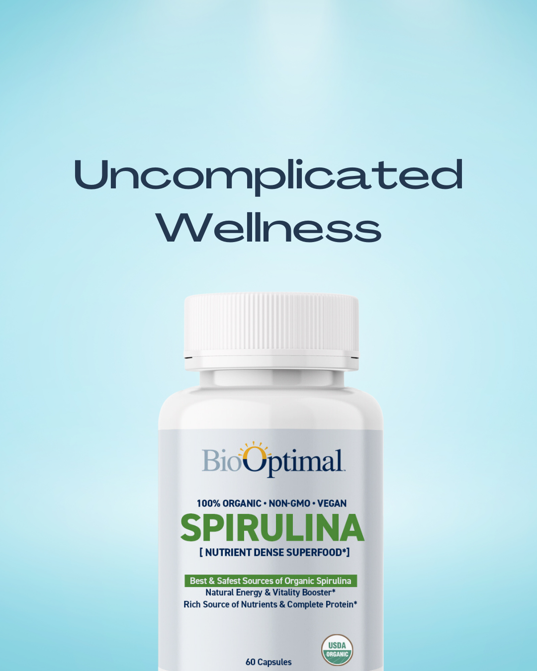 BioOptimal Spirulina Tablets - Organic - No Filler & Non-GMO, Rich in Vegan Protein, Vitamins & Prebiotics