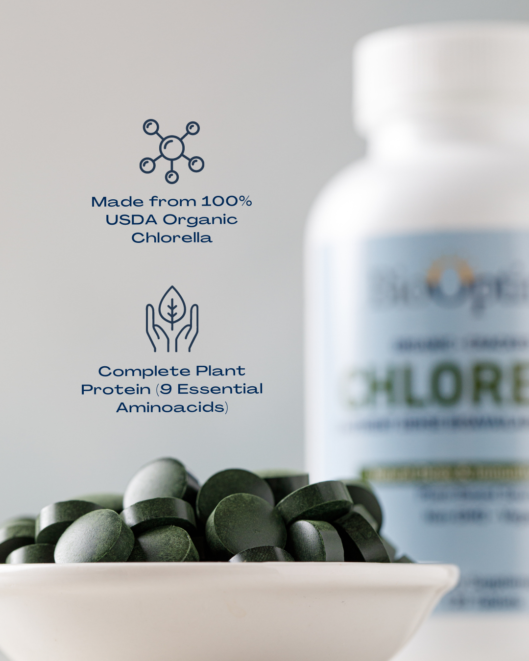 BioOptimal Chlorella Tablets - Organic | Kosher | High Potency, Pure Chlorella raw superfood, Broken Cell Wall | High in Protein, no additives