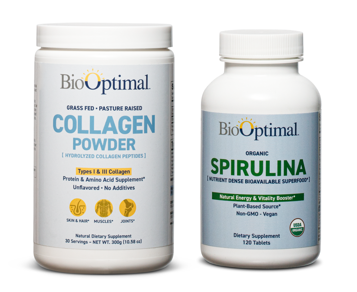 BioOptimal Collagen Powder 30s and Organic Spirulina Tablets BUNDLE