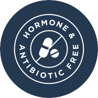 Hormone and antibiotic-free certified badge displayed prominently