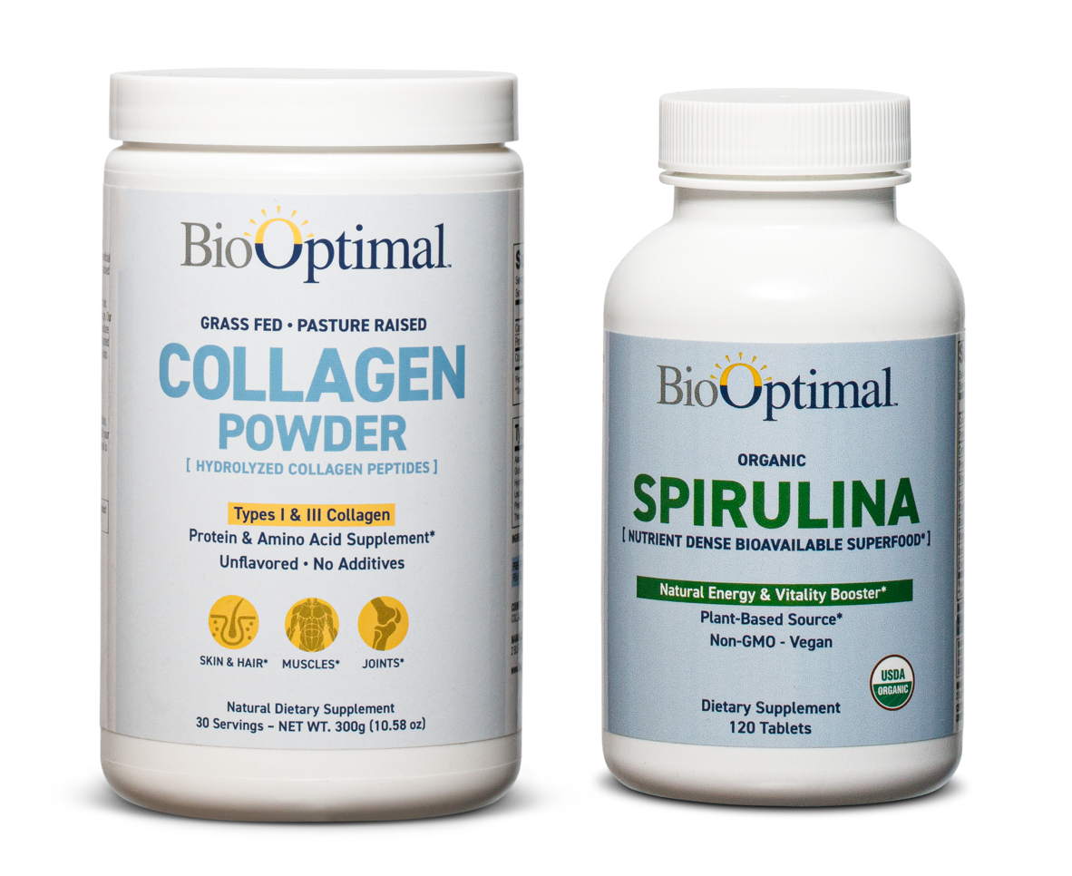 BioOptimal Collagen Powder 30s and Organic Spirulina Tablets BUNDLE!