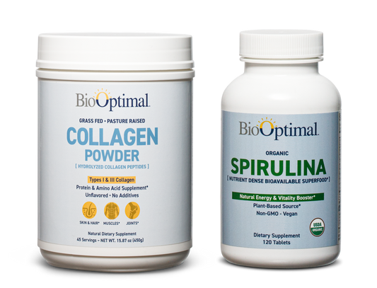 BioOptimal Collagen Powder 45s and Organic Spirulina Tablets BUNDLE!