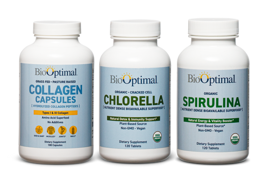 BioOptimal Organic Spirulina Tablets, Organic Chlorella Tablets, and Collagen Capsules BUNDLE!
