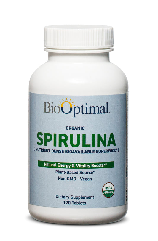 BioOptimal Spirulina Tablets - Organic - No Filler & Non-GMO, Rich in Vegan Protein, Vitamins & Prebiotics